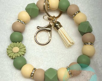 Handmade Sunflower Silicone Beaded Wristlet Keychain
