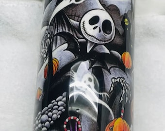 Glowing Night Before Christmas Tumbler,Jack Tumbler, Halloween Tumbler,Epoxy Tumbler,Coffee Mug,Custom Tumbler,Gift for Her,Handmade Tumbler