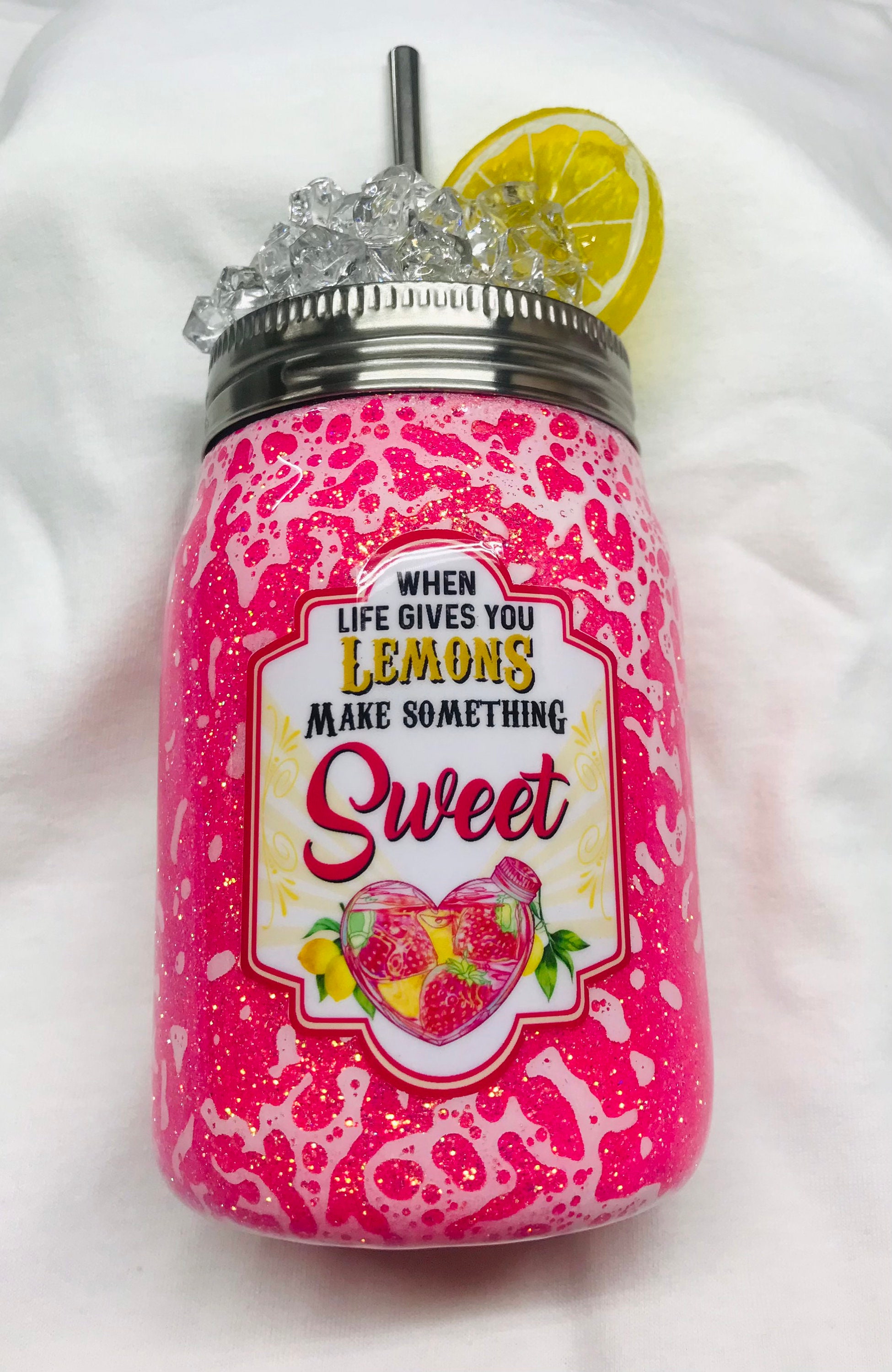 12oz Lemonade Mason Jar Glitter TumblerSummer TumblerEpoxy Etsy
