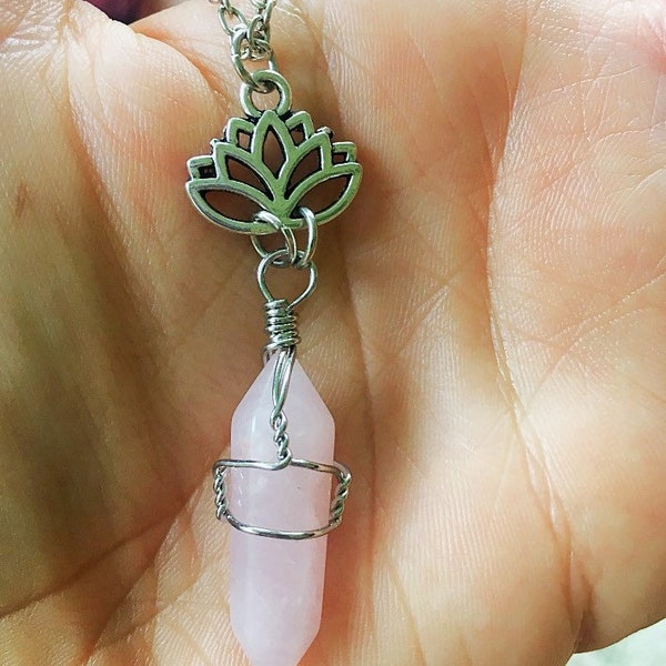 Rose Quartz Lotus Flower Necklace