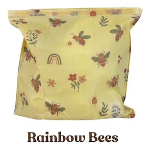 Reusable Beeswax Bread Bag 16"x16" XL | Sourdough Bread Storage | Organic Cotton| Made in USA | Bread Baker Gift | Plastic Free | Handmade Rainbow Bees