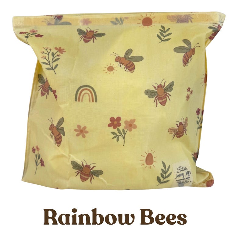 Reusable Beeswax Bread Bag 16"x16" XL | Sourdough Bread Storage | Organic Cotton| Made in USA | Bread Baker Gift | Plastic Free | Handmade Rainbow Bees