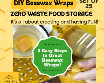 DIY Beeswax Wrap kit Set of 25 | Zero waste Pre Mixed pine waxing bar Make Reusable Food Wrap | Food Storage Bread Cover | Christmas Gift