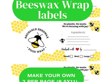 Beeswax wrap label |DIY Reusable Beeswax Wrap Printable Template |Gift Tag| Wrap Around Cigar Band | Printable Download PDF JPG|