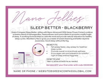 DIGITAL FILE - 4 up - Green Compass Sleep Better Jellies - Personalized Tip Card