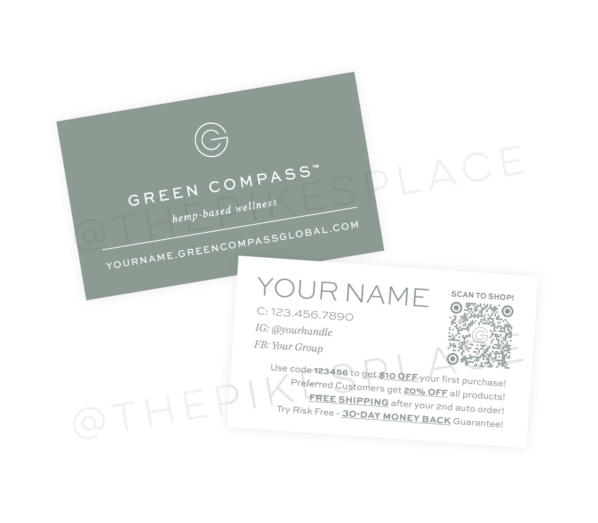 Green Compass Hemp Paper Business Cards Etsy