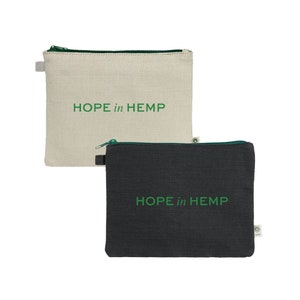 Hope in Hemp Canvas Zip Pouch - 9&quot;w x 7&quot;h - Cream or Black