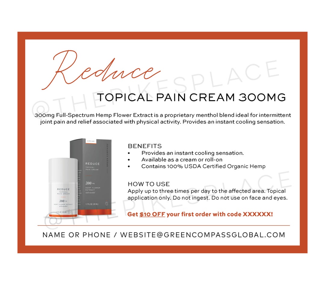 DIGITAL FILE 4 up Green Compass Reduce Topical Pain Cream Personalized