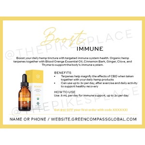 DIGITAL FILE - 4 up - Green Compass Boost Immune - Personalized Tip Card