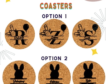 Custom Easter Monogrammed 4pc Coaster Set, Easter Bunny Coasters