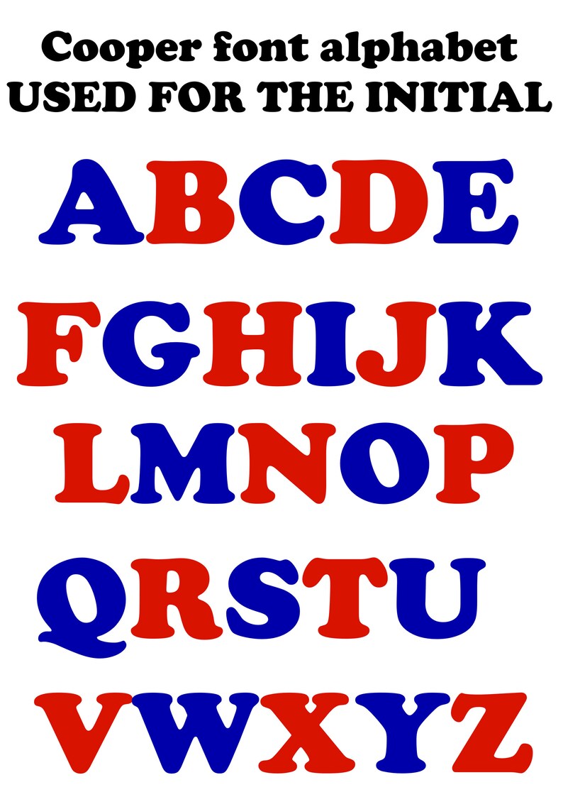 May include: A red and blue alphabet in a bold, blocky font. The letters are arranged in rows, with the first row being A-E, the second row being F-K, the third row being L-P, the fourth row being Q-U, and the fifth row being V-Z.