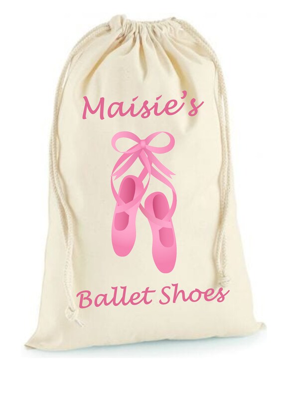 Personalised Girls Ballet Cotton Shoe Drawstring Bag Dancewear Sack Ballerina