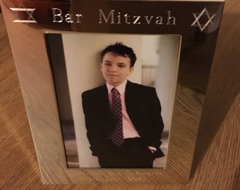 Personalised Engraved 6 x 4" Silver Plated Photo Frame Bar Bat Mitzvah Gift