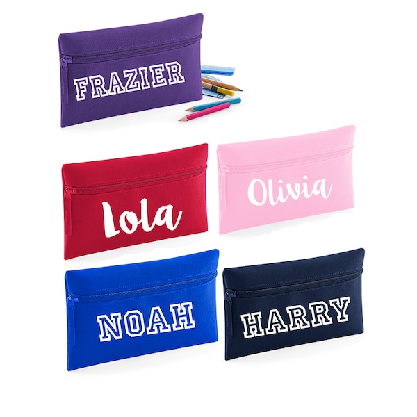 Personalised Childs Pencil Case Kids Office Stationery Quadra Zip School Bag Back To School