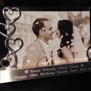 thumbnail interactive-video image 1 of Personalised Silver Photo Frame - Engraved Anniversary Wedding Gift, SpokenGifts 1 of 5