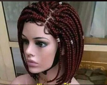 Braided Wig Bob Fringe Black Braidwig Closure Etsy