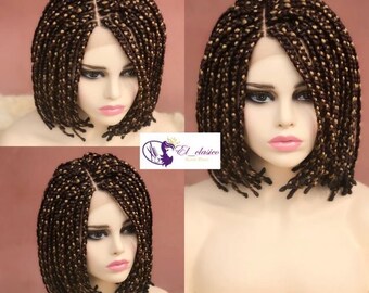 Braided Wig Bob Fringe Black Braidwig Closure Etsy