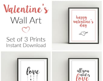 Valentines Day Wall Art - Set of 3 Prints