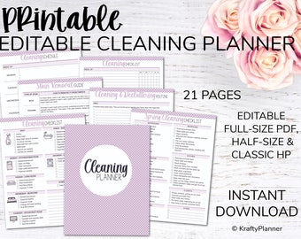 Cleaning Planner - Editable PDF - Purple