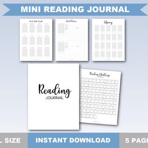 Printable Reading Journal (5 pages) Book Tracker | Reading Challenge | Book Review Sheets | Library Log | Monthly Book Tracker