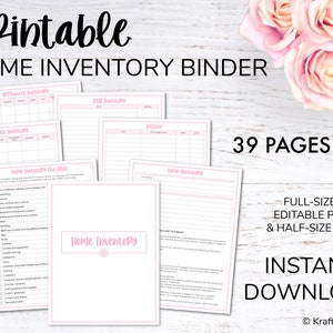 Home Inventory Planner Printable Household Asset Tracker, Property Organization Kit, Estate Planning Asset Documentation - PINK Editable