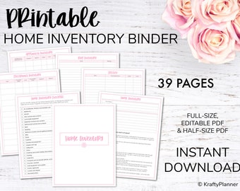 Home Inventory Planner Printable Household Asset Tracker, Property Organization Kit, Estate Planning Asset Documentation - PINK Editable