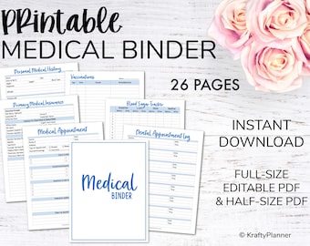 Medical Planner Printable Health Organizer Doctor Appt Tracker Health Journal Health & Wellness Planner Medical Organizer BLUE Editable PDF