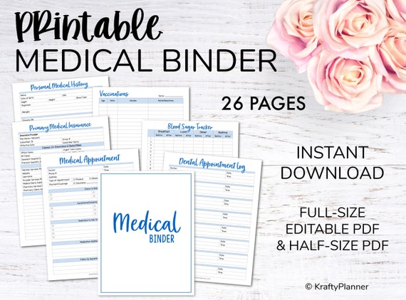 Medical Planner Printable Health Organizer Doctor Appt Tracker Health Journal Health & Wellness Planner Medical Organizer BLUE Editable PDF