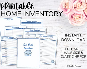 Home Inventory Planner Printable Household Asset Tracker, Property Organization Kit, Estate Planning Asset Documentation - BLUE Editable