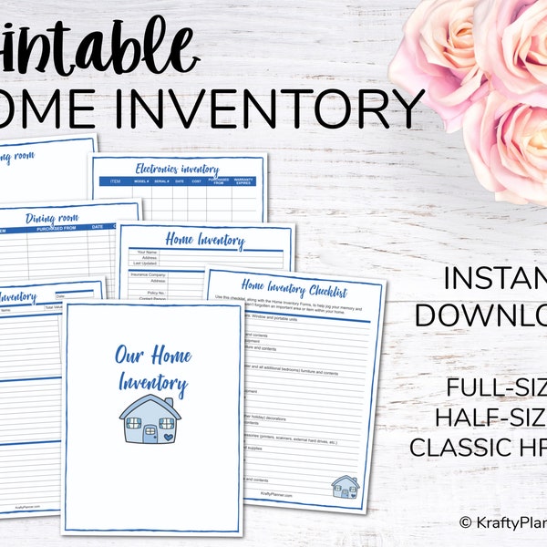 Home Inventory Planner Printable Household Asset Tracker, Property Organization Kit, Estate Planning Asset Documentation - BLUE Editable