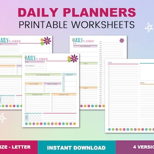 May include: Four printable daily planner templates with floral designs. Each planner includes sections for appointments, top three priorities, calls to make, emails to send, personal tasks, business tasks, notes, and a to-do list.