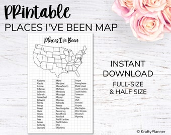 Places I've Been USA Map Printable