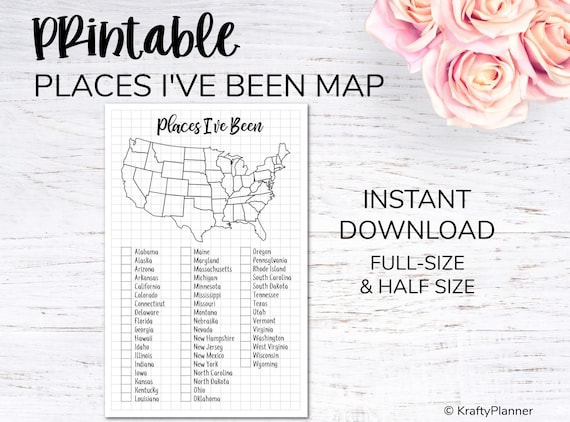 Places I've Been USA Map Printable - Etsy