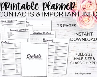 Contacts & Important Information Planner Pack - 23 Pages (Digital Download)