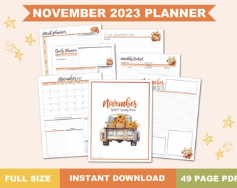 November 2023 Planner Printable PDF Instant Download November 2023 Calendar November 2023 Weekly Planner Printable Monthly Planner