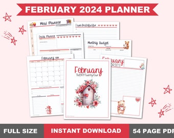 February 2024 Planner Printable PDF Instant Download February 2024 Calendar February 2024 Weekly Planner Printable Monthly Planner