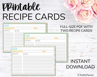 Recipe Cards Printable Instant Download Teal & Gold 2