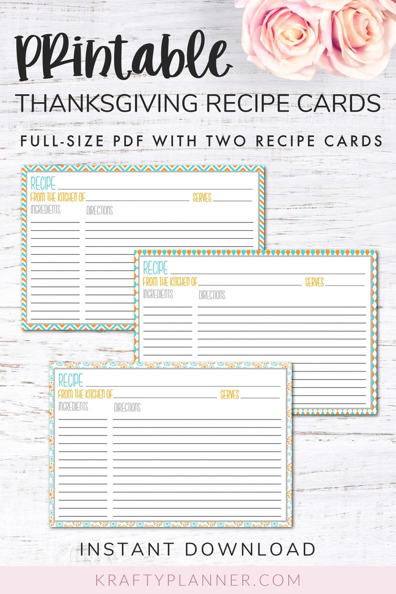 Recipe Cards Instant Download Pink & Blue image 3