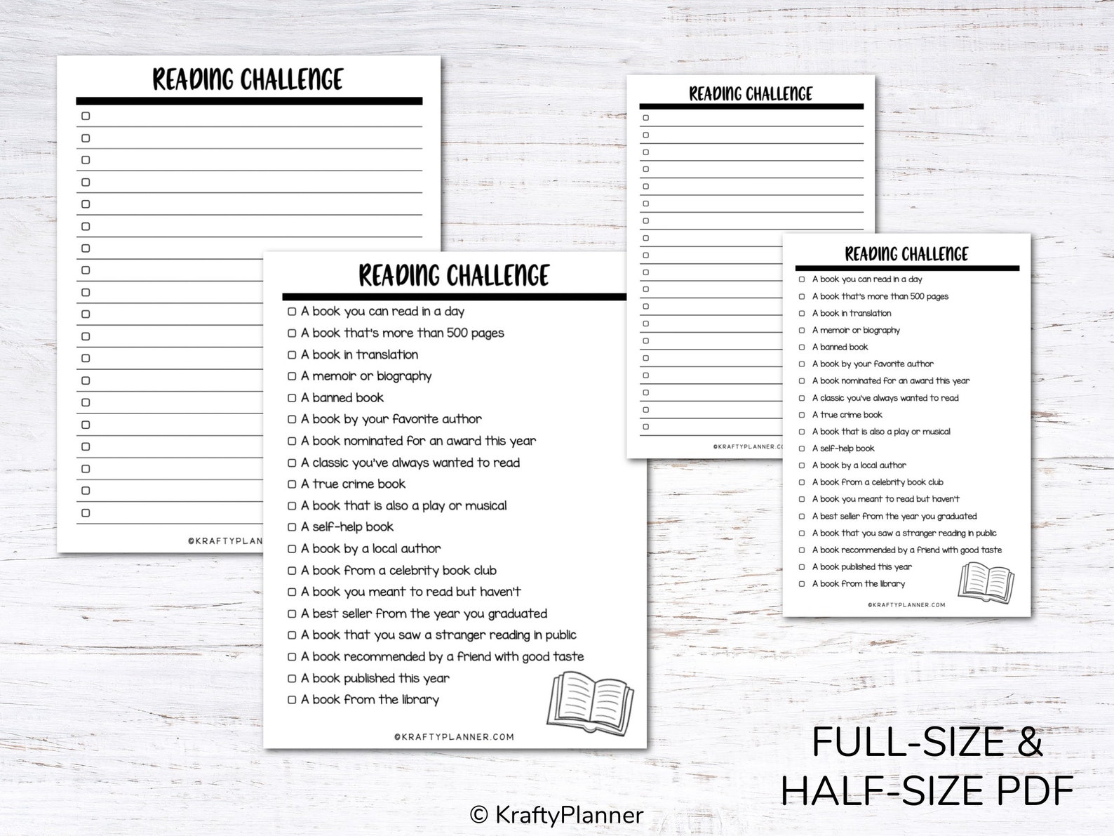 Reading Challenge Printable - 4 Sheets - PDF - Etsy