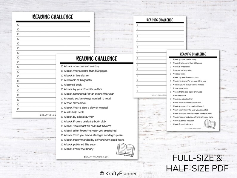 Reading Challenge Printable - 4 Sheets - PDF - Etsy