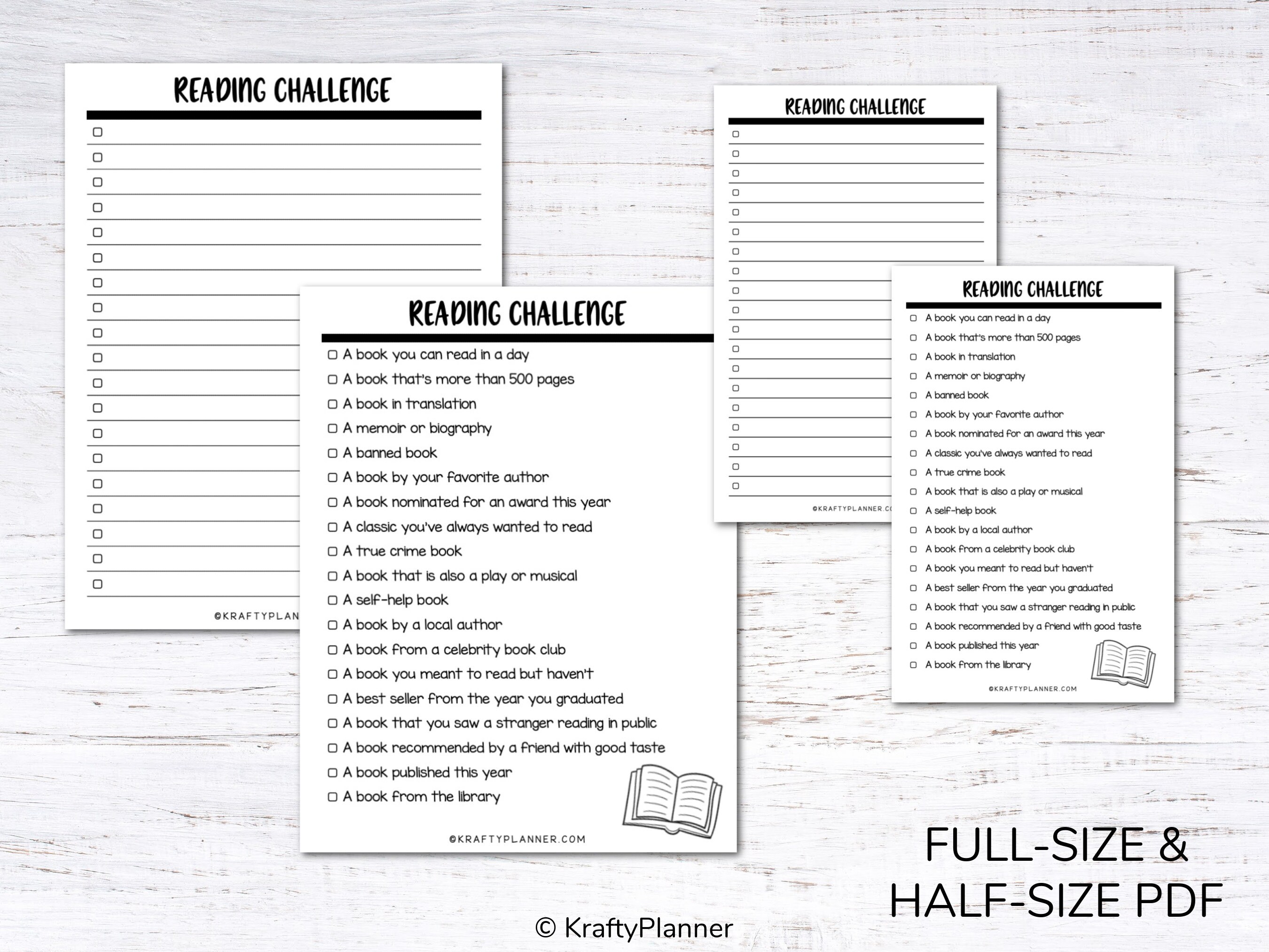 Reading Challenge Printable - 4 Sheets - PDF - Etsy