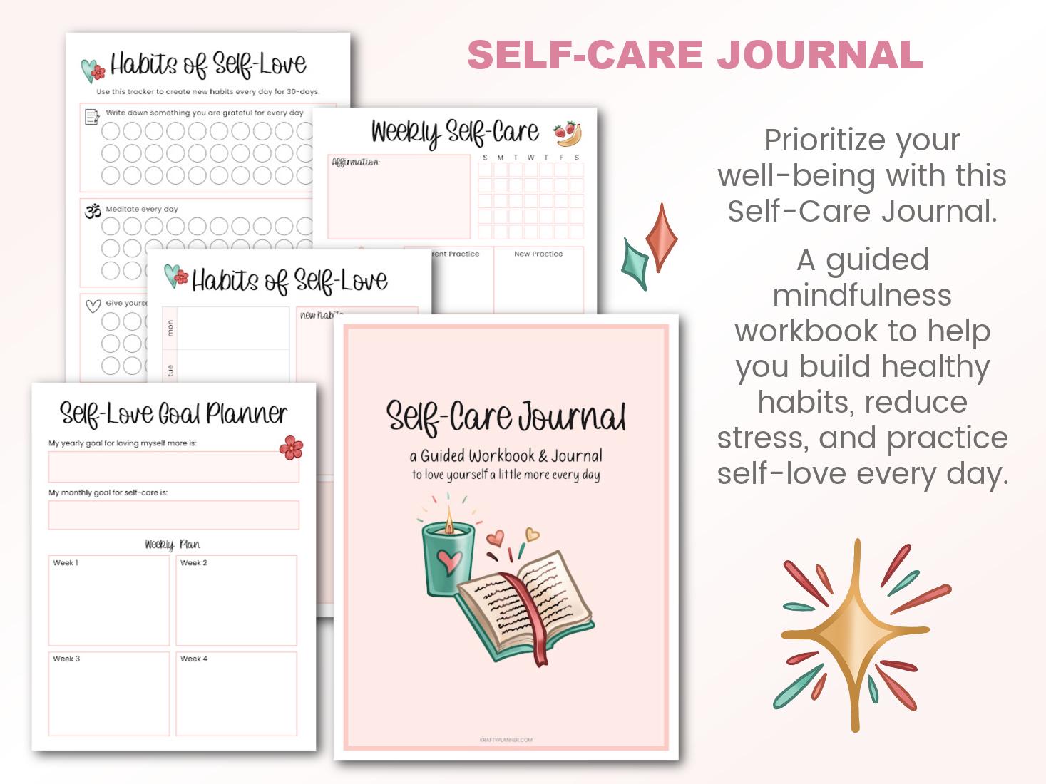 Self-Care Journal Printable, Guided Self-Love and Wellness Planner, Mental Health and Mindfulness Workbook, Gratitude & Goal-Setting Journal