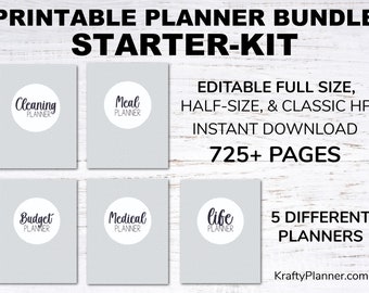 Home Management Binder - Editable Planner Bundle Starter Kit - Black/Grey