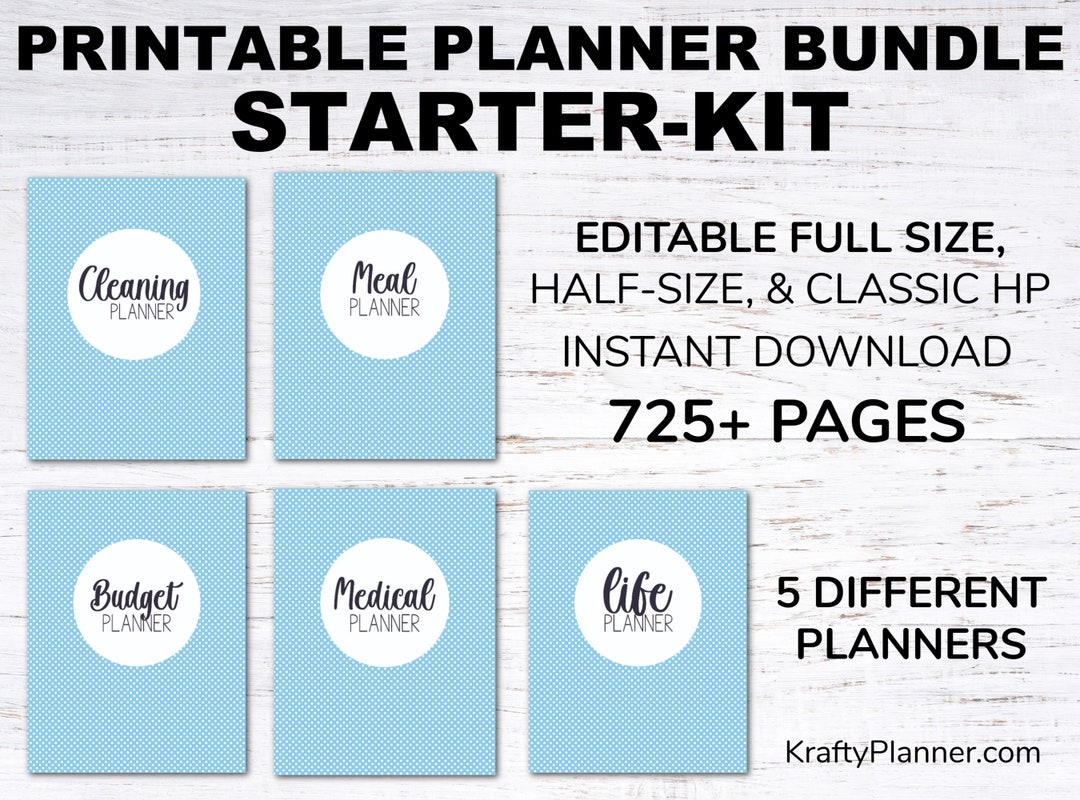 Home Management Binder - Editable Planner Bundle Starter Kit - Blue - Etsy