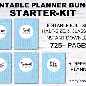 Home Management Binder - Editable Planner Bundle Starter Kit - Blue