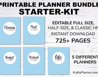 Home Management Binder - Editable Planner Bundle Starter Kit - Blue