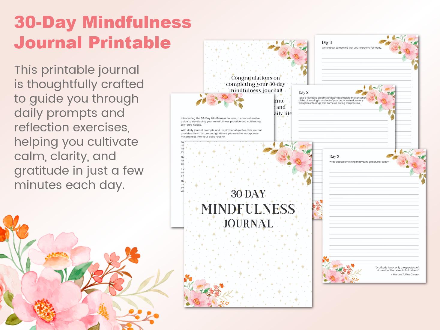 30-Day Mindfulness Journal Guided Journal for 30 Days of Calm, Focus, and Reflection Mental Wellness Challenge PDF Download
