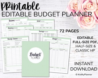 Budget Binder | Financial Planner - Editable PDF  - Green