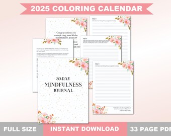 30-Day Mindfulness Journal | Guided Journal for 30 Days of Calm, Focus, and Reflection | Mental Wellness Challenge PDF Download