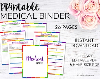 Medical Planner Printable Health Organizer Doctor Appointment Tracker Health Journal Health & Wellness Planner Medical Organizer - RAINBOW